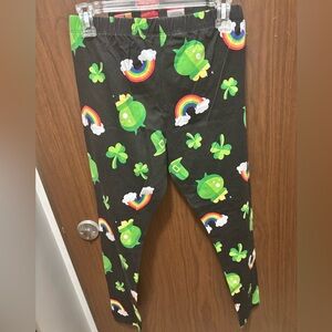 St. Patrick’s Day Shamrock Leggings L (11-13) | Rainbow & Pot of Gold Print